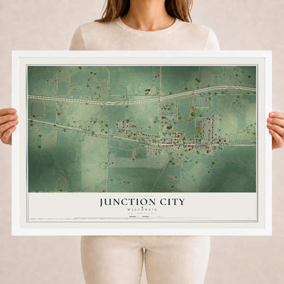 Map of Junction City, Wisconsin, 18 x 24 inch print in a white wood frame