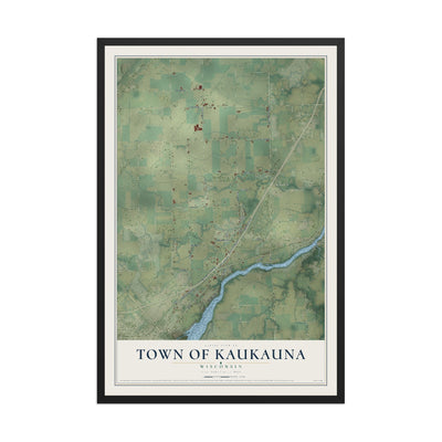 Map of the Town of Kaukauna, Wisconsin, 12 x 18 inch print in a black wood frame