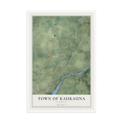 Map of the Town of Kaukauna, Wisconsin, 12 x 18 inch print in a white wood frame