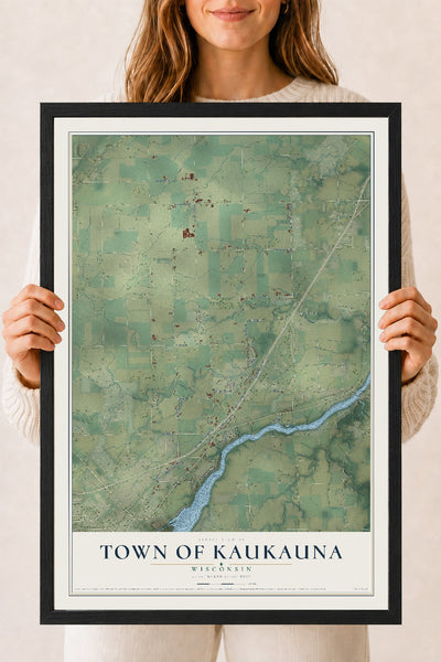 Map of the Town of Kaukauna, Wisconsin, 18 x 24 inch print in a black wood frame