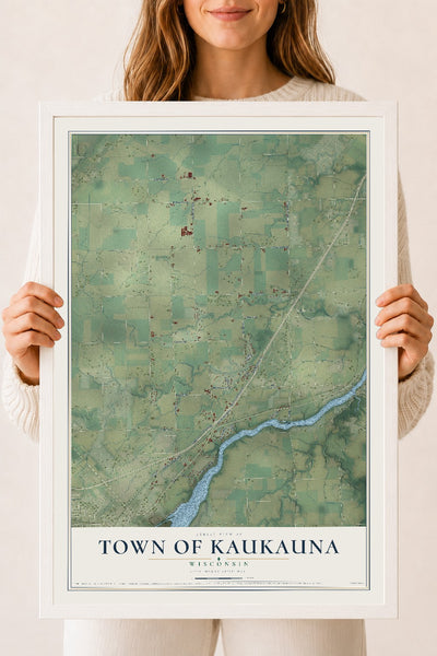 Map of the Town of Kaukauna, Wisconsin, 18 x 24 inch print in a white wood frame