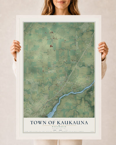 Map of the Town of Kaukauna, Wisconsin, 24 x 36 inch print in a white wood frame