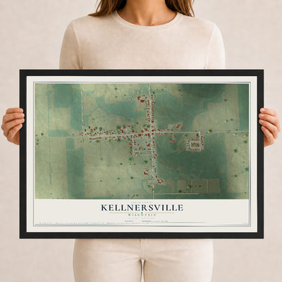 Map of Kellnersville, Wisconsin, 12 x 18 inch print in a black wood frame