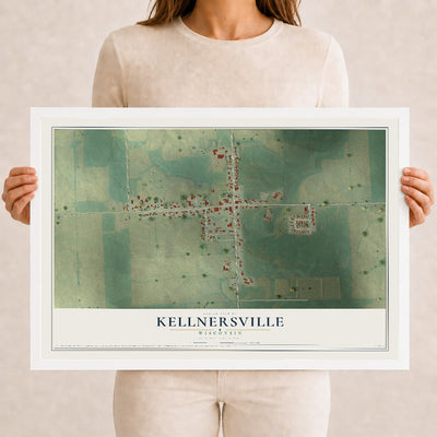 Map of Kellnersville, Wisconsin, 12 x 18 inch print in a white wood frame