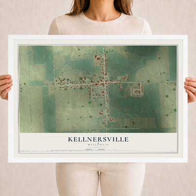 Map of Kellnersville, Wisconsin, 18 x 24 inch print in a white wood frame