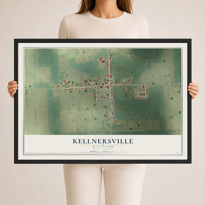 Map of Kellnersville, Wisconsin, 24 x 36 inch print in a black wood frame