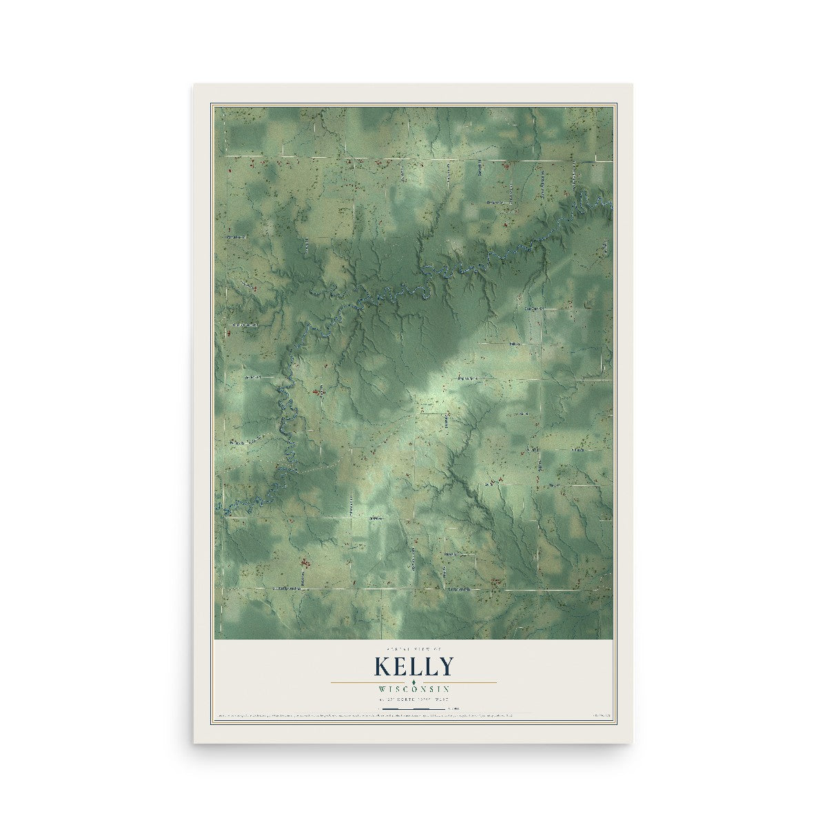 Map of Kelly, Wisconsin, 12 x 18 inch unframed archival matte print