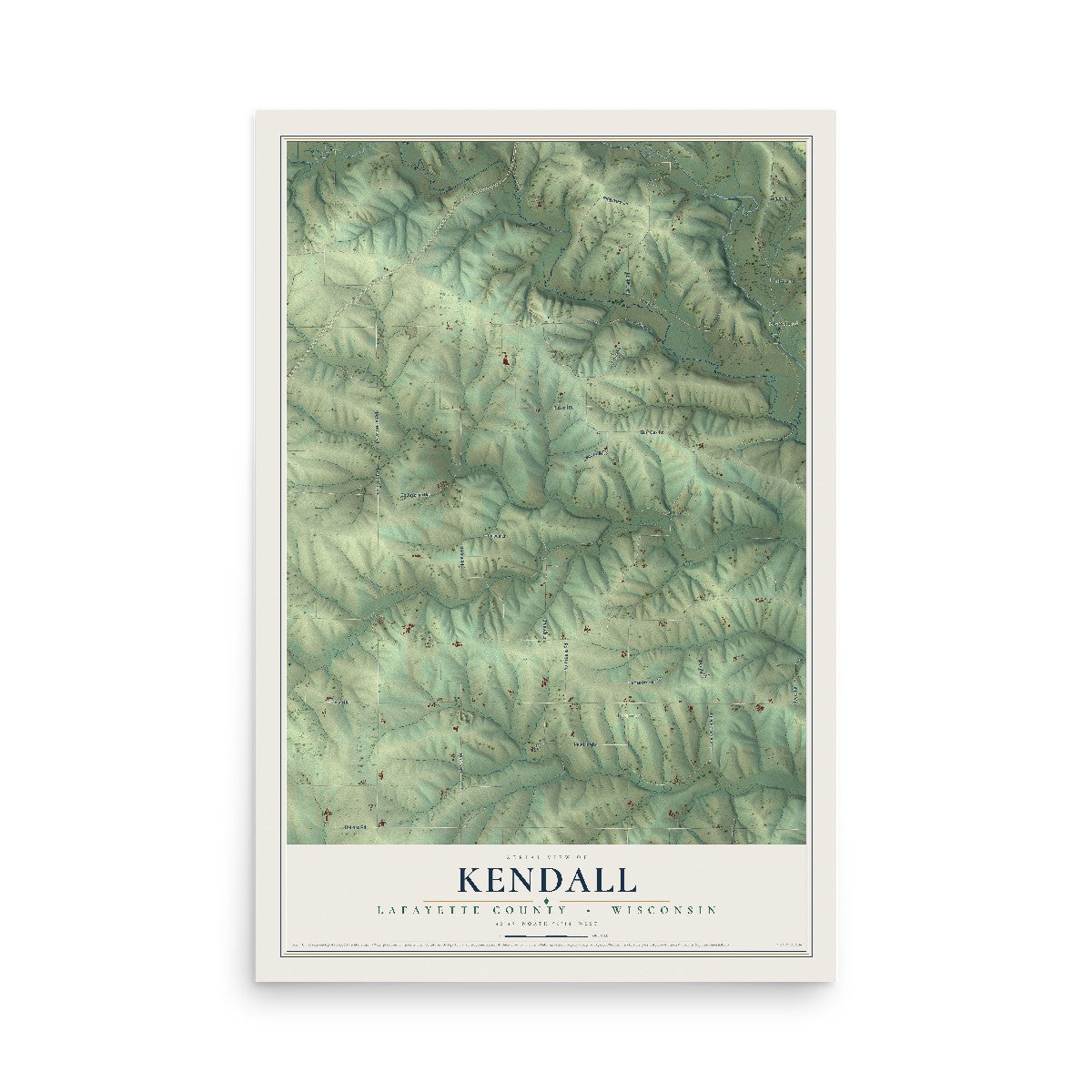 Map of Kendall, Lafayette County, Wisconsin, 12 x 18 inch unframed archival matte print
