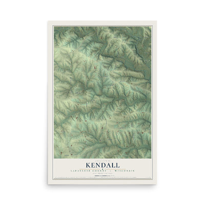 Map of Kendall, Lafayette County, Wisconsin, 12 x 18 inch unframed archival matte print