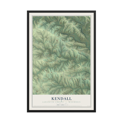 Map of Kendall, Lafayette County, Wisconsin, 12 x 18 inch print in a black wood frame