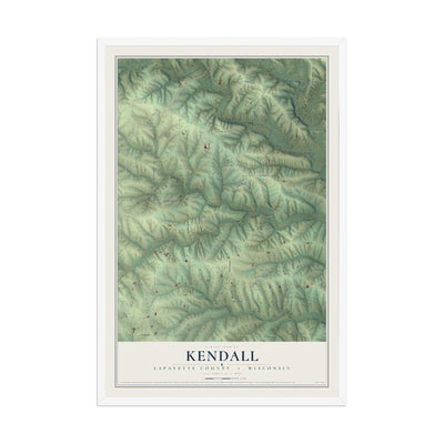 Map of Kendall, Lafayette County, Wisconsin, 12 x 18 inch print in a white wood frame