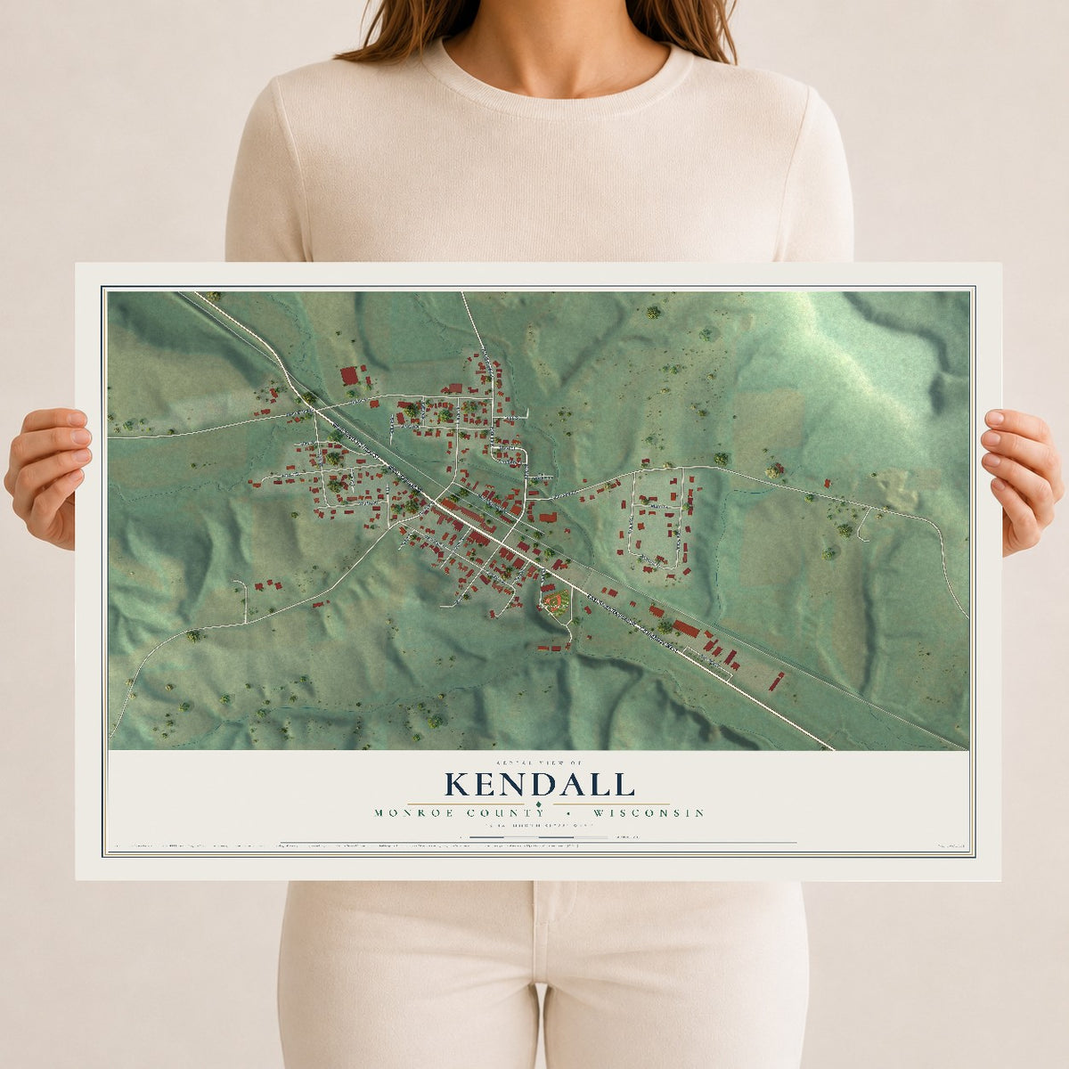 Map of Kendall, Monroe County, Wisconsin, 12 x 18 inch unframed archival matte print