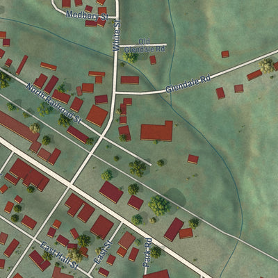 Second close-up of the map of Kendall, Monroe County, Wisconsin print showing more streets and buildings