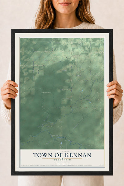 Map of the Town of Kennan, Wisconsin, 18 x 24 inch print in a black wood frame
