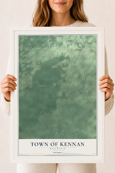 Map of the Town of Kennan, Wisconsin, 18 x 24 inch print in a white wood frame