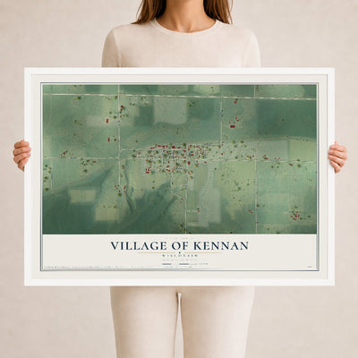 Map of Kennan, Wisconsin, 24 x 36 inch print in a white wood frame