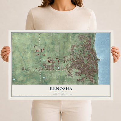 Map of Kenosha, Wisconsin, 12 x 18 inch unframed archival matte print