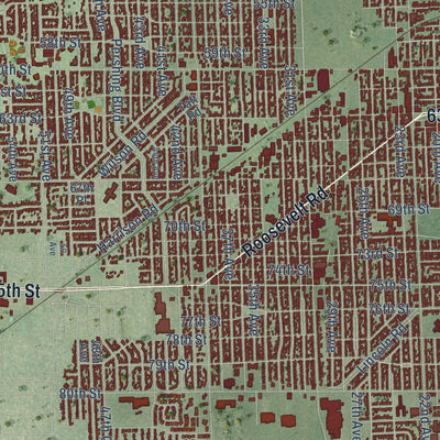 Close-up of the map of Kenosha, Wisconsin print showing street and building detail