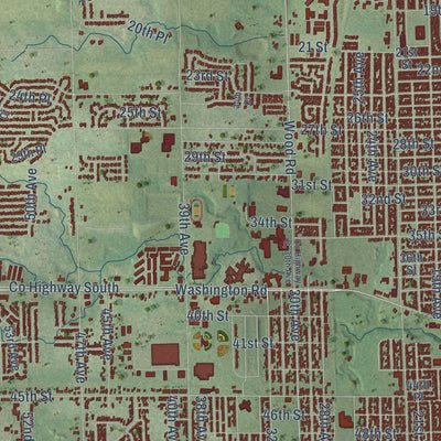 Second close-up of the map of Kenosha, Wisconsin print showing more streets and buildings