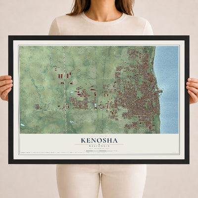 Map of Kenosha, Wisconsin, 18 x 24 inch print in a black wood frame