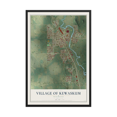 Map of Kewaskum, Wisconsin, 12 x 18 inch print in a black wood frame