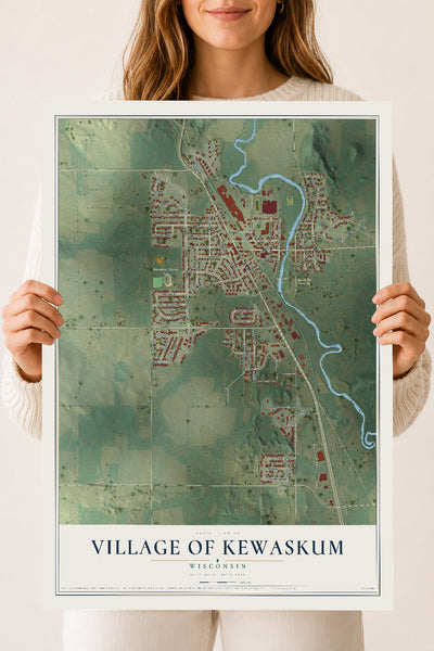 Map of Kewaskum, Wisconsin, 18 x 24 inch unframed archival matte print