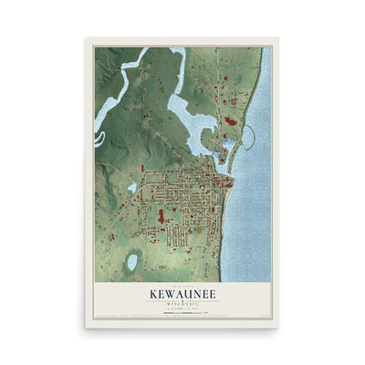 Map of Kewaunee, Wisconsin, 12 x 18 inch unframed archival matte print