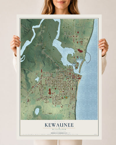 Map of Kewaunee, Wisconsin, 24 x 36 inch unframed archival matte print