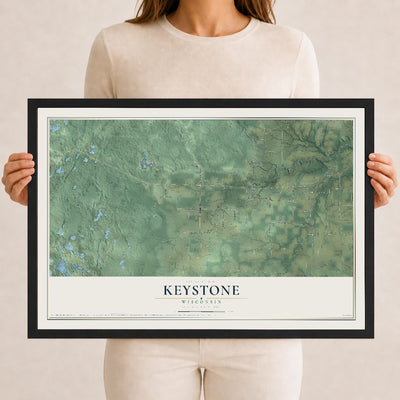 Map of Keystone, Wisconsin, 12 x 18 inch print in a black wood frame