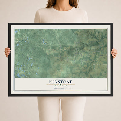 Map of Keystone, Wisconsin, 24 x 36 inch print in a black wood frame