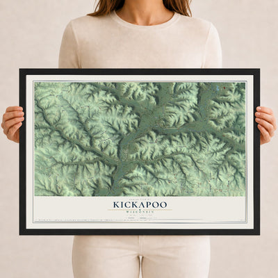 Map of Kickapoo, Wisconsin, 12 x 18 inch print in a black wood frame