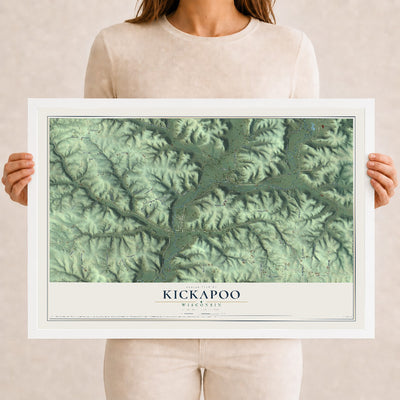 Map of Kickapoo, Wisconsin, 12 x 18 inch print in a white wood frame