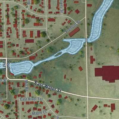 Second close-up of the map of Kiel, Wisconsin print showing more streets and buildings