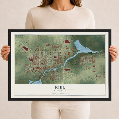Map of Kiel, Wisconsin, 12 x 18 inch print in a black wood frame