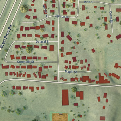 Close-up of the map of Kieler, Wisconsin print showing street and building detail