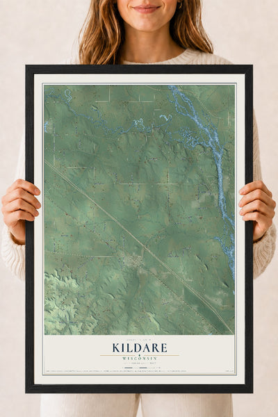 Map of Kildare, Wisconsin, 18 x 24 inch print in a black wood frame
