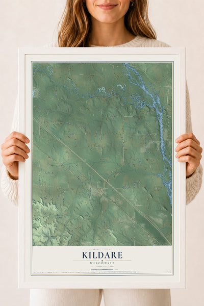 Map of Kildare, Wisconsin, 18 x 24 inch print in a white wood frame