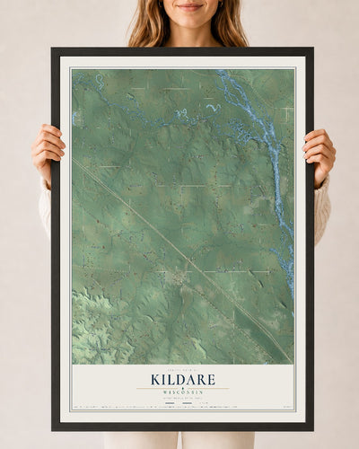 Map of Kildare, Wisconsin, 24 x 36 inch print in a black wood frame