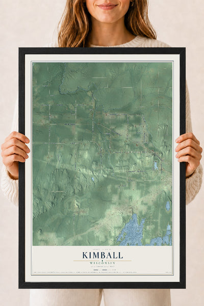Map of Kimball, Wisconsin, 18 x 24 inch print in a black wood frame