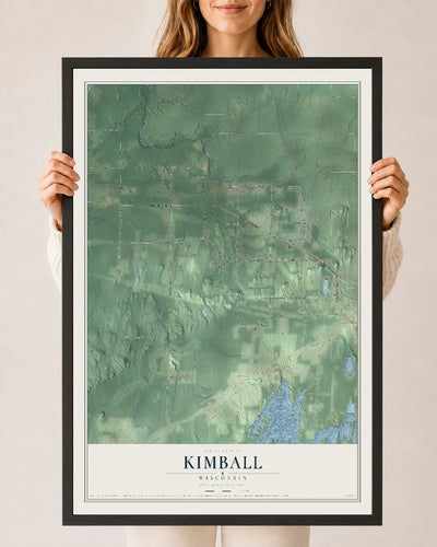 Map of Kimball, Wisconsin, 24 x 36 inch print in a black wood frame