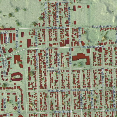 Close-up of the map of Kimberly, Wisconsin print showing street and building detail