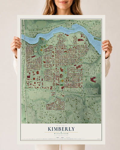Map of Kimberly, Wisconsin, 24 x 36 inch unframed archival matte print