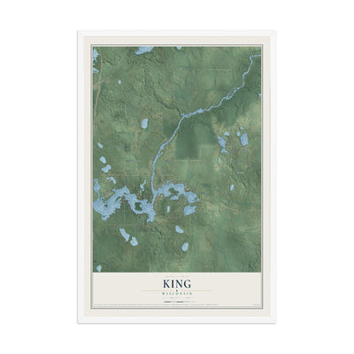 Map of King, Wisconsin, 12 x 18 inch print in a white wood frame