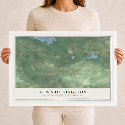 Map of the Town of Kingston, Green Lake County, Wisconsin, 12 x 18 inch print in a white wood frame