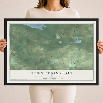 Map of the Town of Kingston, Green Lake County, Wisconsin, 18 x 24 inch print in a black wood frame