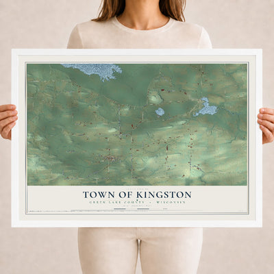 Map of the Town of Kingston, Green Lake County, Wisconsin, 18 x 24 inch print in a white wood frame