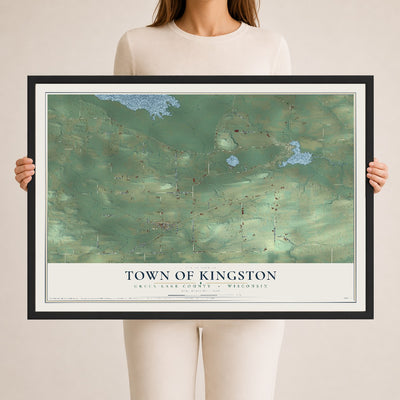 Map of the Town of Kingston, Green Lake County, Wisconsin, 24 x 36 inch print in a black wood frame