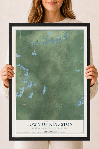Map of the Town of Kingston, Juneau County, Wisconsin, 18 x 24 inch print in a black wood frame