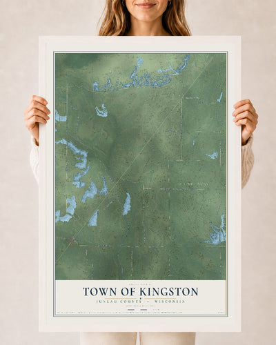 Map of the Town of Kingston, Juneau County, Wisconsin, 24 x 36 inch print in a white wood frame