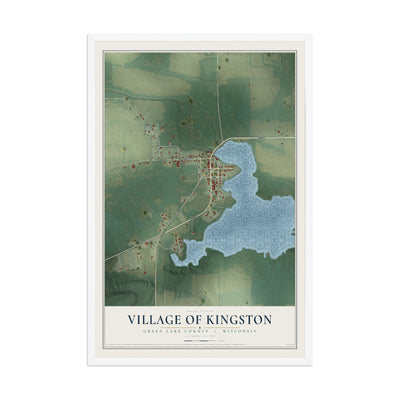 Map of Kingston, Wisconsin, 12 x 18 inch print in a white wood frame